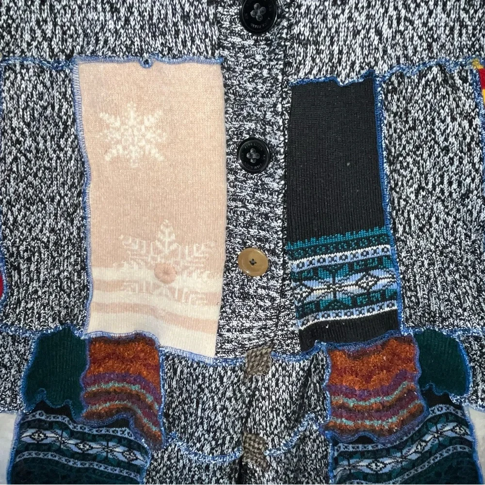 Upcycled Sweater Vest Long Cardi Boho Hippie Tiered Pixie Patchwork Cottage Core - Picture 10 of 14